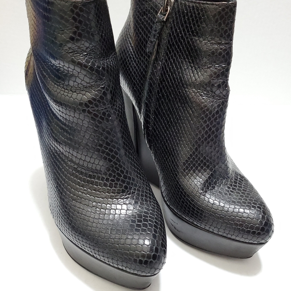 Theory Python Snake Skin Wedge Boots Booties - image 3